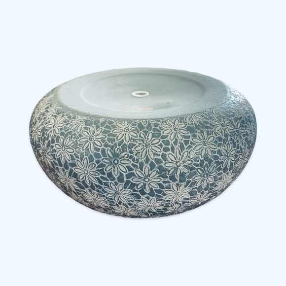 Etched Daisy Set of 2| Painted Terra Cotta Blue & White Planter Bowls Succulents - Picture 8 of 13